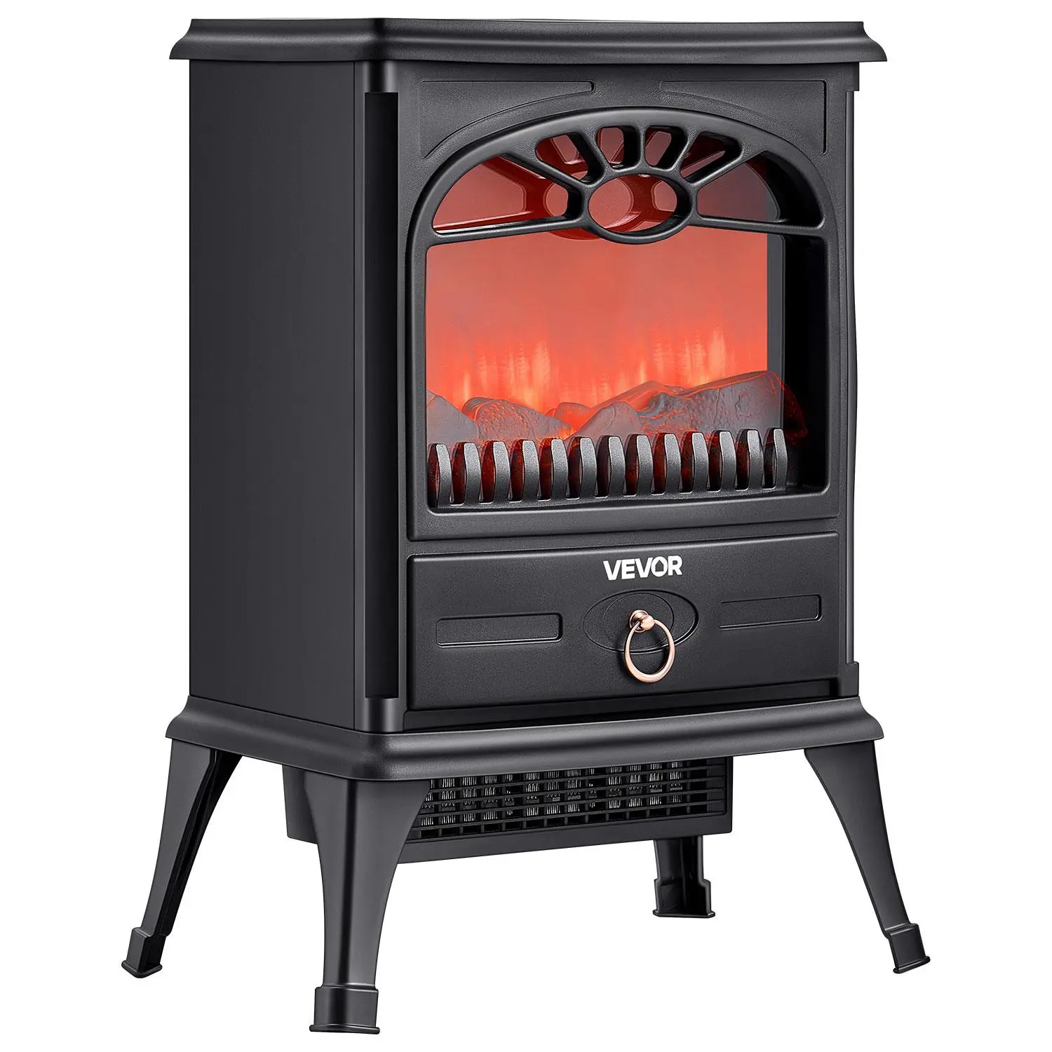 【summerfinds】VEVOR 22.8 In Freestanding Infrared Heater Faux Fireplace Stove, 1500W 5120BTU Silent Portable Unit with Adjustable Temperature, Overheating Protection, Realistic Flames, 8.2 lbs Black Home Appliance for Living Room, Bedroom, Infrared Heat, A