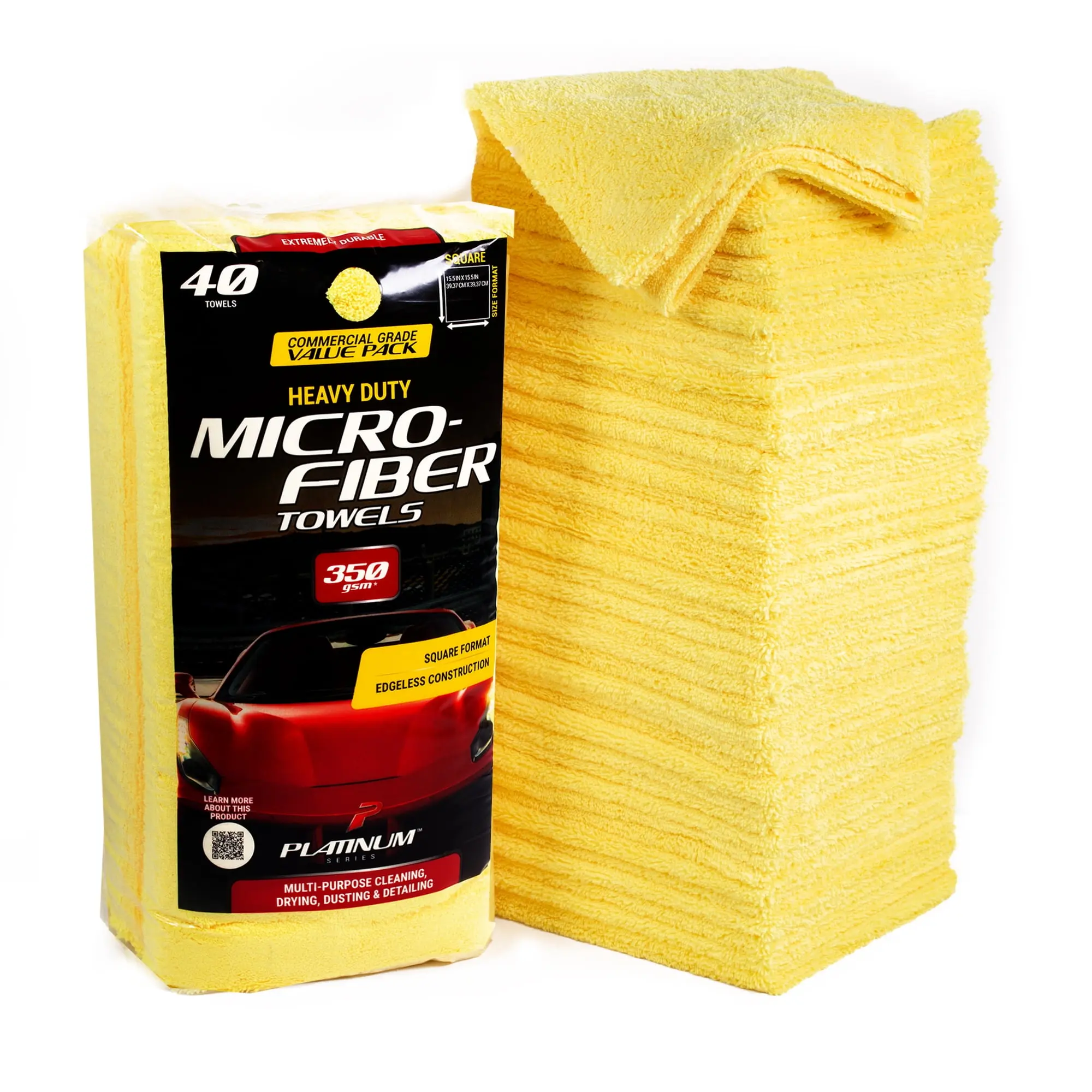 Platinum Series 40-Pack Premium Microfiber Cleaning Cloths, Durable Absorbent Cloth for Car Detailing Supplies, Auto Detailing and Home Use