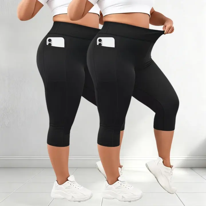 2 Pack Capri Leggings for Women Buttery Soft High Waisted Leggings Tummy Control Leggings for Gym Yoga Workout Leggings Womens Black Leggings