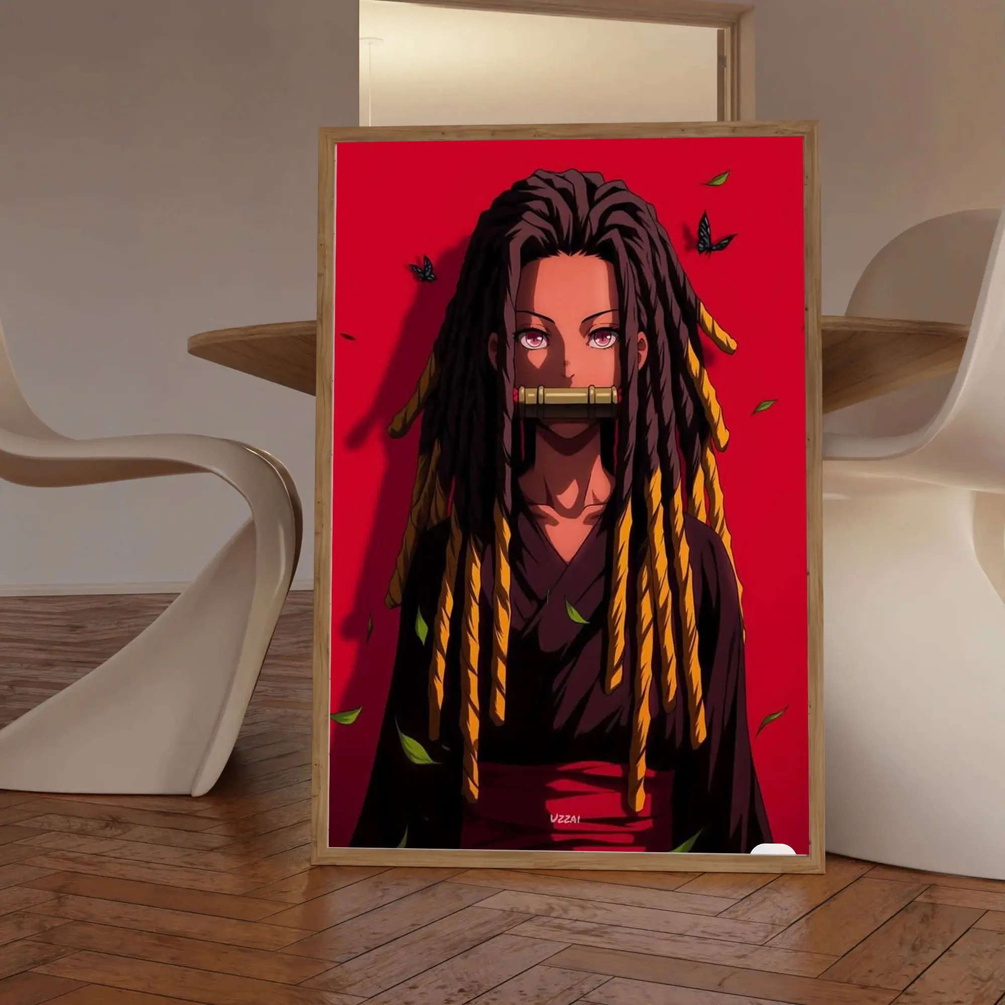 Nezuko Ebonic Black Anime Poster, Demon Slayer Black Dope Anime Print, Afro Loc Urban Culture Street Anime Wall Art