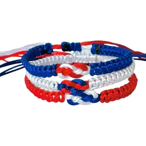 July 4th Patriotic Macrame Woven Adjustable  Fashionable Bracelet - Sliding Knot Nylon Cord Jewelry Accessory, Independence Day Celebration Gift for Female and Male