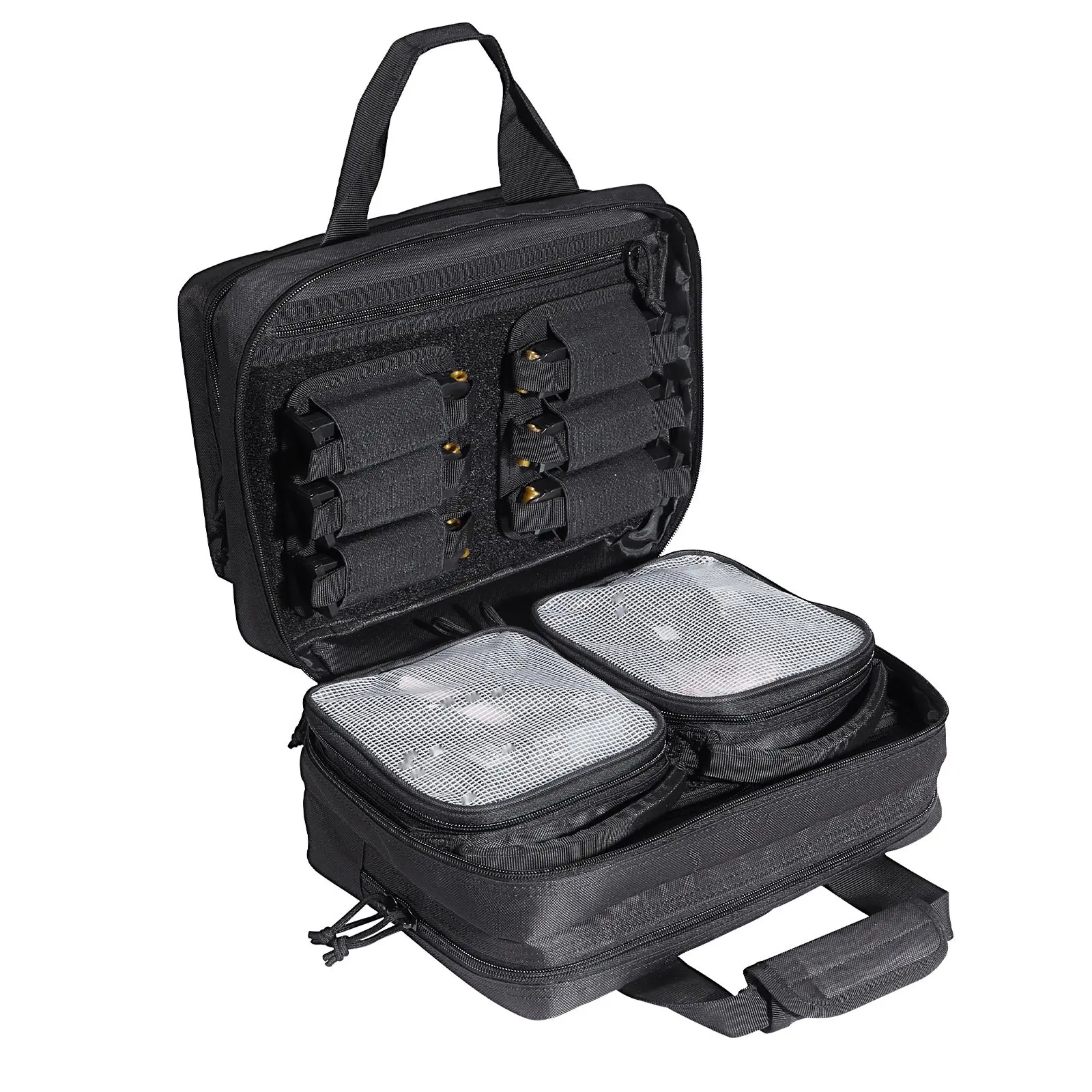 Tactical Pistol Backpack With 2 Pistol Cases, Gun Range Backpack Featuring 6 Magazine Slots, Durable Range Day Gear, Water Resistant Build, Padded Straps, Quick Access Compartments, Fits 2 Pistols, For Training, Shooting, Hunting