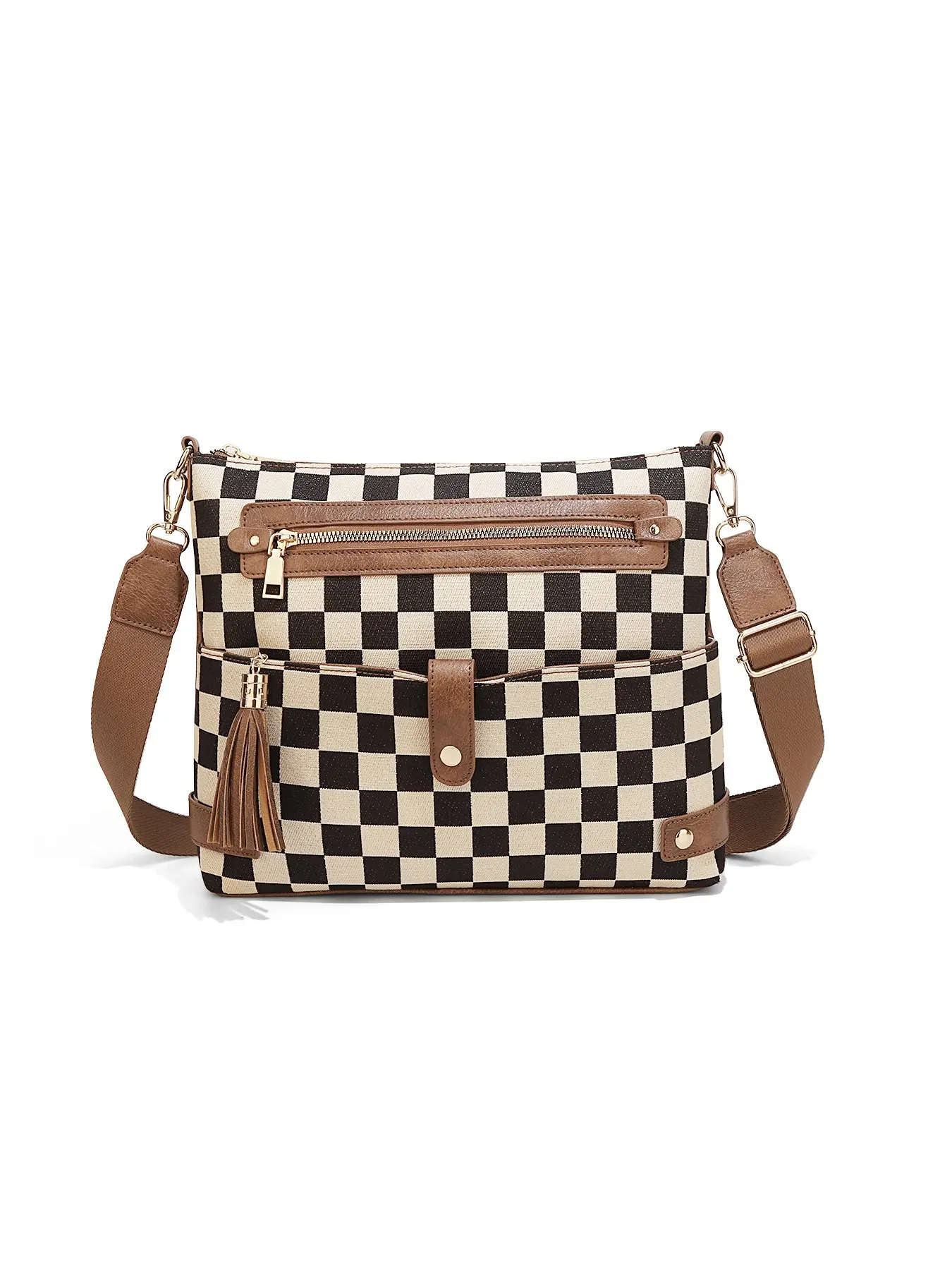 Large Checkered Crossbody Purses for Women Crossbody Bag, Designer PU Cross Body Purses Multi Pocket Shoulder Bag Adjustable Strap Purse Crossbody Shoulder