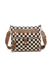 Large Checkered Crossbody Purses for Women Crossbody Bag, Designer PU Cross Body Purses Multi Pocket Shoulder Bag