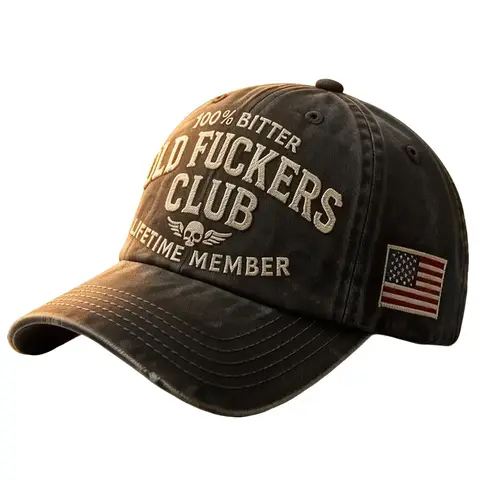 GYNLEUX Old Fuckers Club Baseball Cap for Men, Vintage Washed Fabric with Embroidered American Flag, Funny Sarcastic Gift for Dad, Men's Hats, Funny Gifts For Dad, Casual Wear, Mens Hats, Funky, Stars And Stripes, Male Fit, Everyday Wear