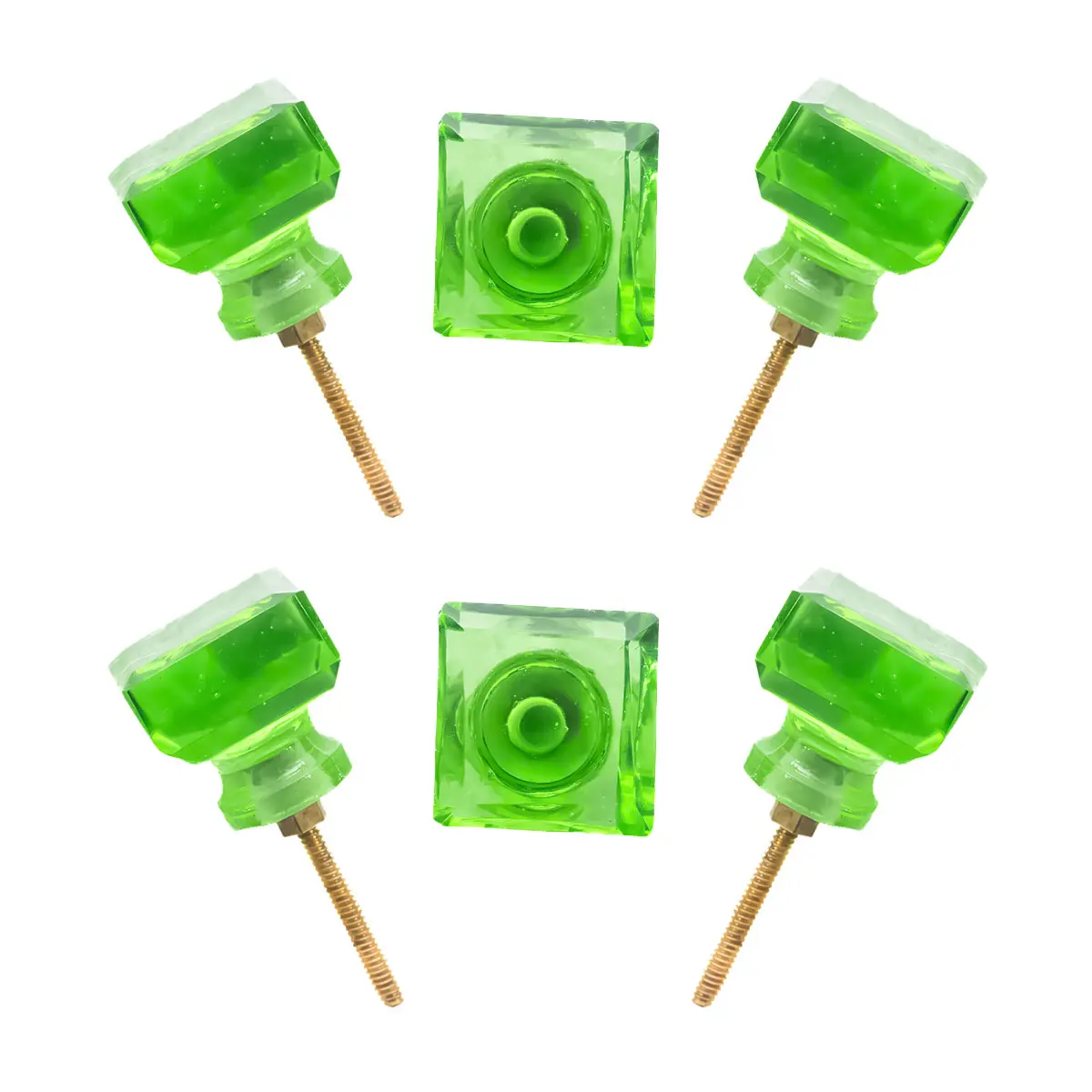 Modern Emerald Green Square Crystal Glass Knobs with Brass Base (Set of 6) – CDNY