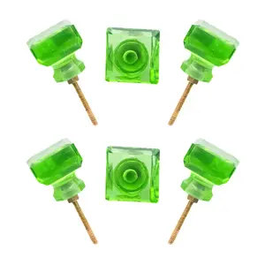 Modern Emerald Green Square Crystal Glass Knobs with Brass Base (Set of 6) – CDNY