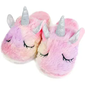 Unicorn Slippers with Rubber Soles for Home Plush Shoes Indoor Anti Slip Cute Warm