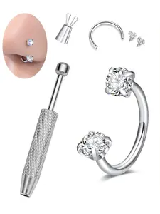 Stainless Steel Horseshoe Nose Ring, Cubic Zirconia U-Push Septum Clicker, 16g Cartilage Earring, Unisex Piercing Jewelry, Durable Hypoallergenic, Nose Piercing Kit