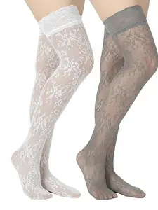 Women's Long Lace Knee High Socks Laces Boot Socks Lace Thigh High Stockings with Laces Fishnet Mesh Lolita Boot Sock Casual