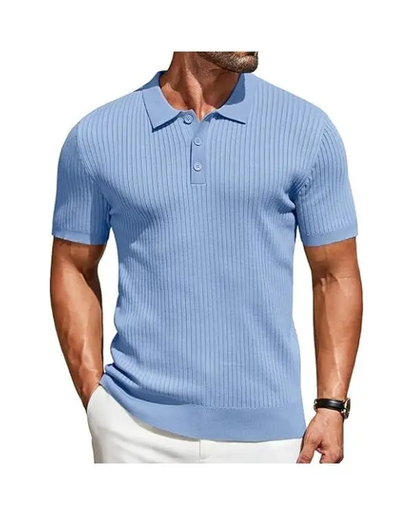 COOFANDY Mens Knit Polo Shirts Short Sleeve Golf Shirts Button Down Casual Polo T Shirts Textured Slim Fit Pullover