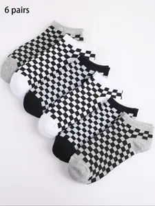 6 Pairs Plaid Leopard Print Short Socks, Casual Fitted All Seasons, Versatile Cute Short Socks for Everyday Wear, Sock Set