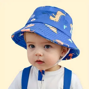 Kids' 1-Piece Thin Fabric Fisherman Hat, Cute Cartoon Dinosaur Design, Breathable for Spring-Summer, Sun Protection for Autumn, Suitable for 1-3 Years Old Infants Toddlers, Ideal for Daily Outings & Outdoor Wear, Ages 1-3