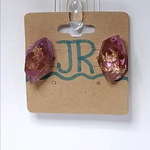 Lavender Dreams Resin Gemstone Stud Earrings Moon Stars Gold