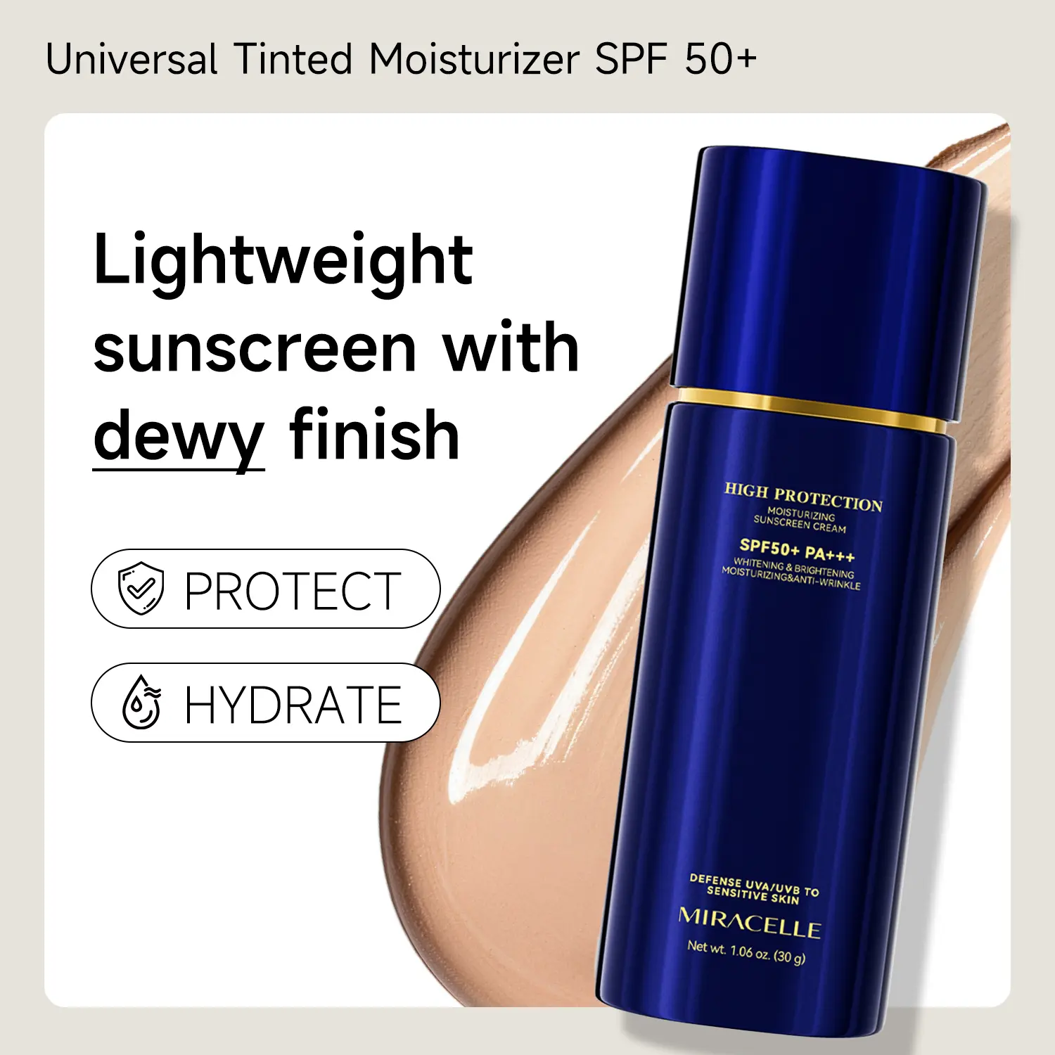 MIRACELLE Universal Tinted Moisturizer SPF 50 -1.06 fl oz Hydrate Skincare Hydrate Skincare Sunscreen HyaluronicFragrance Free Mineral Facial Sunscreen