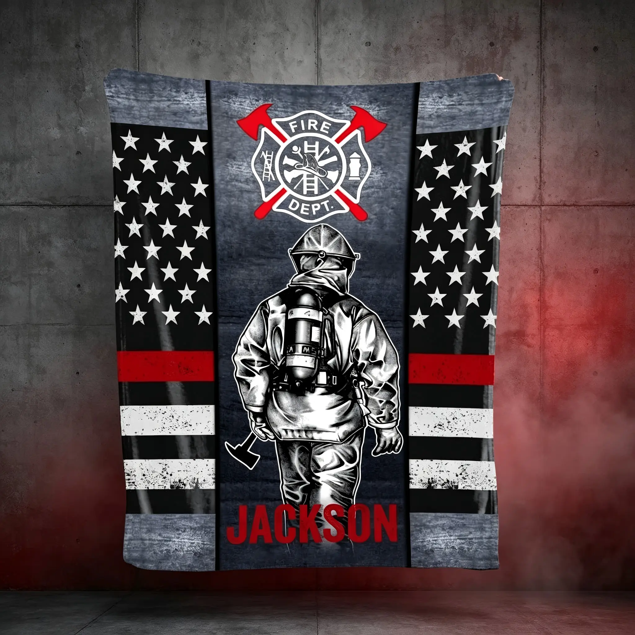 Thin Red Line Firefighter Blanket - Men's Bedding & Linen Gift for Firemen