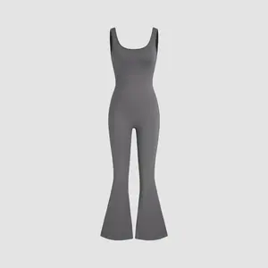 Cider [size 2-10] Square Neck Backless Ruched Flared Jumpsuit