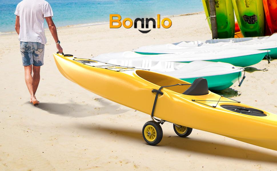 Bonnlo Kayak Car Foldable Aluminum Kayak Trailer with 10'' Solid Tires, Universal Kayaks Wheel Cart Dolly for Canoe, Paddle Board, Boat, Float Mats, Jon Boat