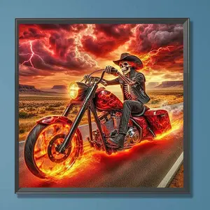 Skull & Motorcycle Pattern DIY Diamond Arts Colorful Painting Kit without Frame, DIY 5D Diamond Arts Colorful Painting Kit, Wall Art Decor for Home, Halloween
