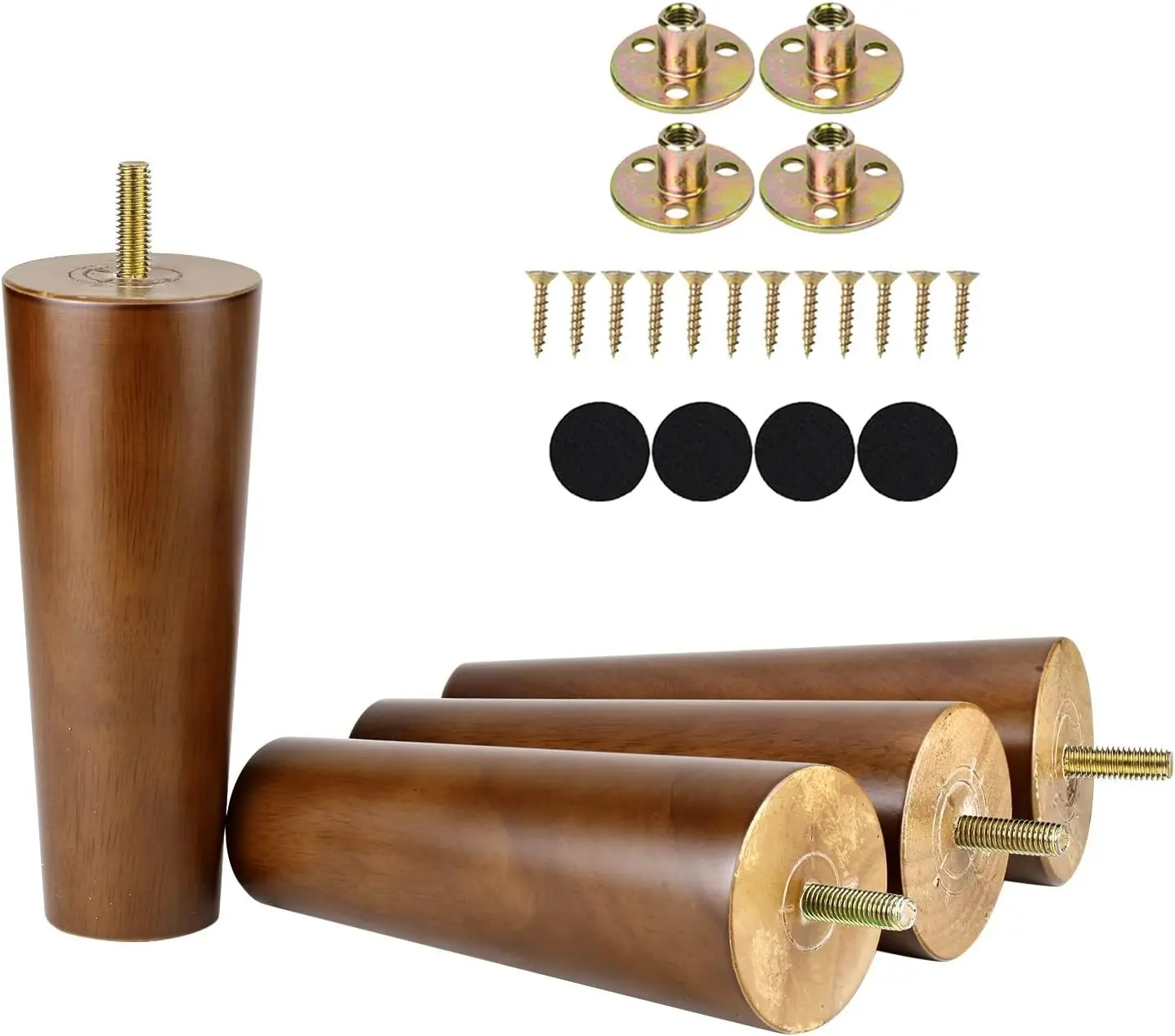 6 Inch Wood Furniture Legs Set of 4 Replacement Feet for Cabinet Couch Chair Sofa Legs Mid Century Predrilled M8 Bolt with Mounting Nuts and Screws