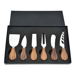 6Pcs Cheese Knife Set - Premium Stainless Steel Cheese Knives, Full Tang Blades and Teak Wood Handle Charcuterie Board Accessories Kitchenware - Home Improvement.