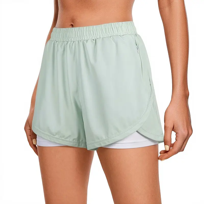 Women’s solid-color athletic shorts with pockets and drawstring waist; fitness shorts; quick-dry 2-in-1 wrap shorts; women’s running workout apparel; outdoor sports shorts; casual sports shorts