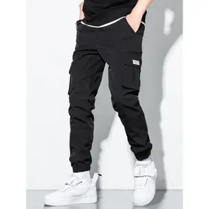 Men's Casual Black Cargo Pants With Flap PocketsGift
