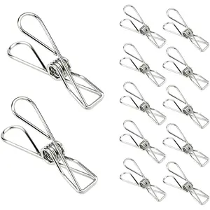 Laundry Clothes Pins Clips 50 Pack, Stainless Steel Heavy Duty Laundry Peg Metal Clip Clothespins for Hanging, Outdoor Clothesline, Snack Bags, Towel, Pictures, Office