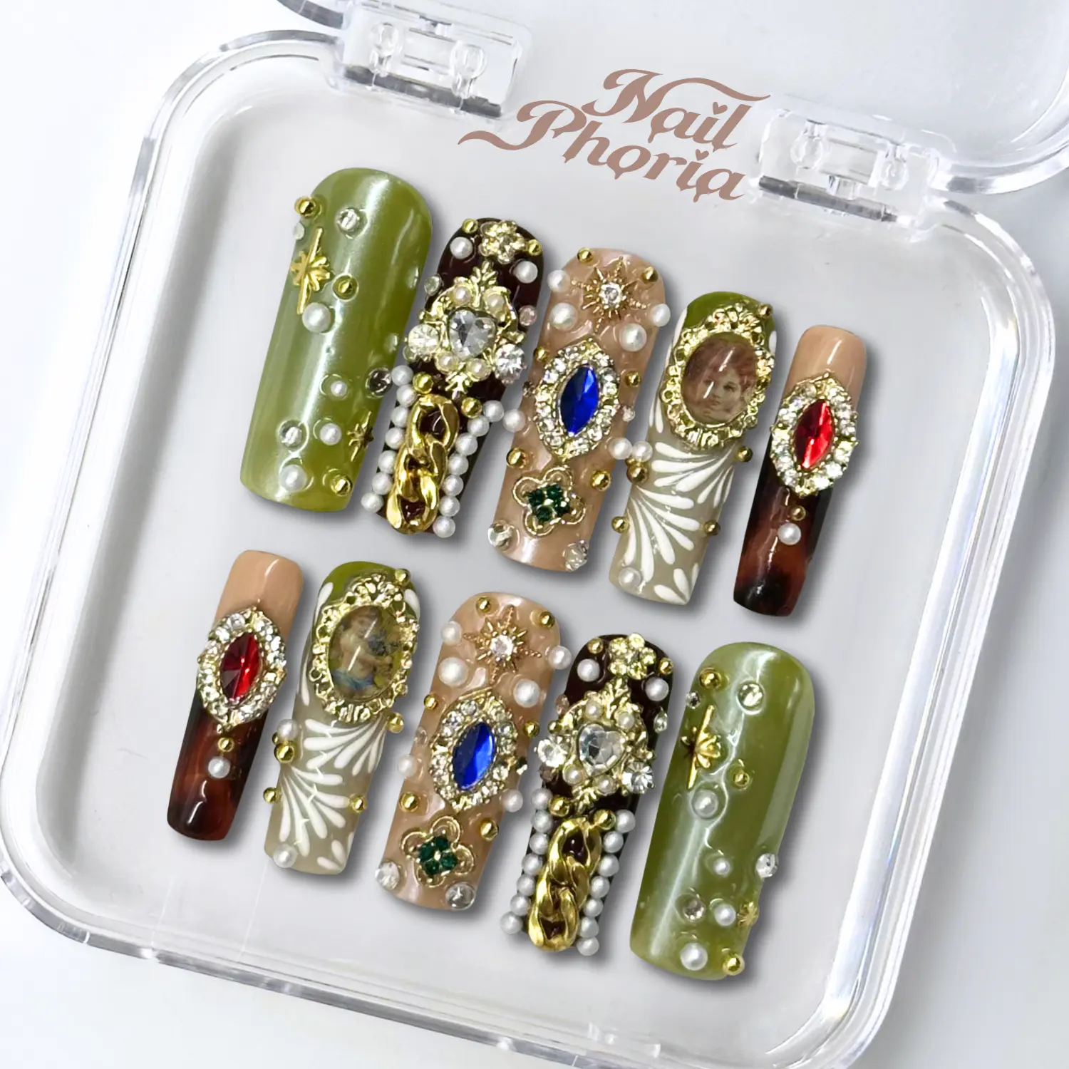NailPhoria JEWEL DYNASTY - Handmade Press-On Nails | Reusable, Salon-Quality, Long-Lasting, Glossy Design