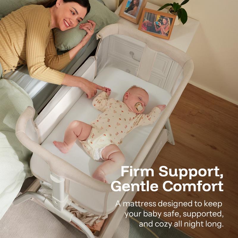 HARPPA Cuddly Lite 2-in-1 Baby Bassinet & Bedside Sleeper, storage Bassinet for Baby with Wheels & Storage Basket, Portable Crib, Breathable Mesh and Mattress, Height Adjustable