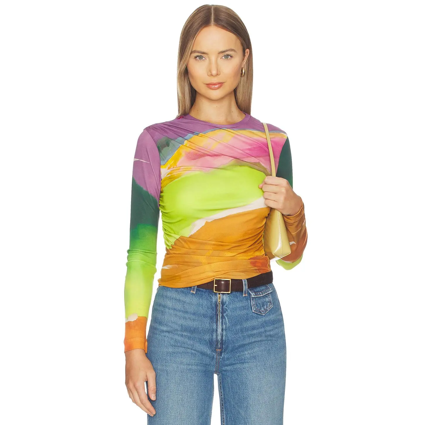 Ulla Johnson Paradis Ruched Jersey Top in Nature Abhors A Vacuum
