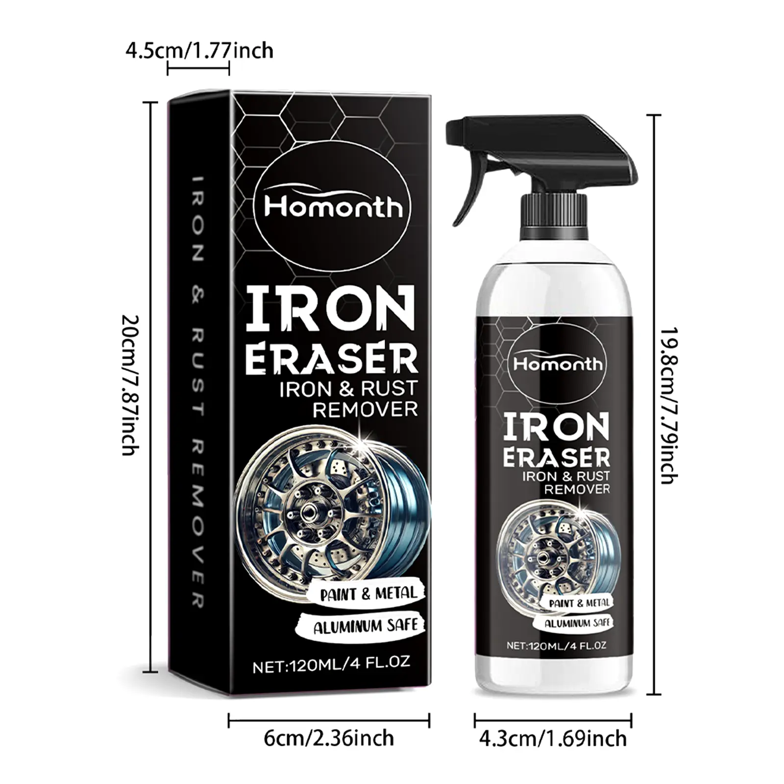 Iron Eraser Spray for Car Wheels and Paint Fast Acting Rust and Brake ...