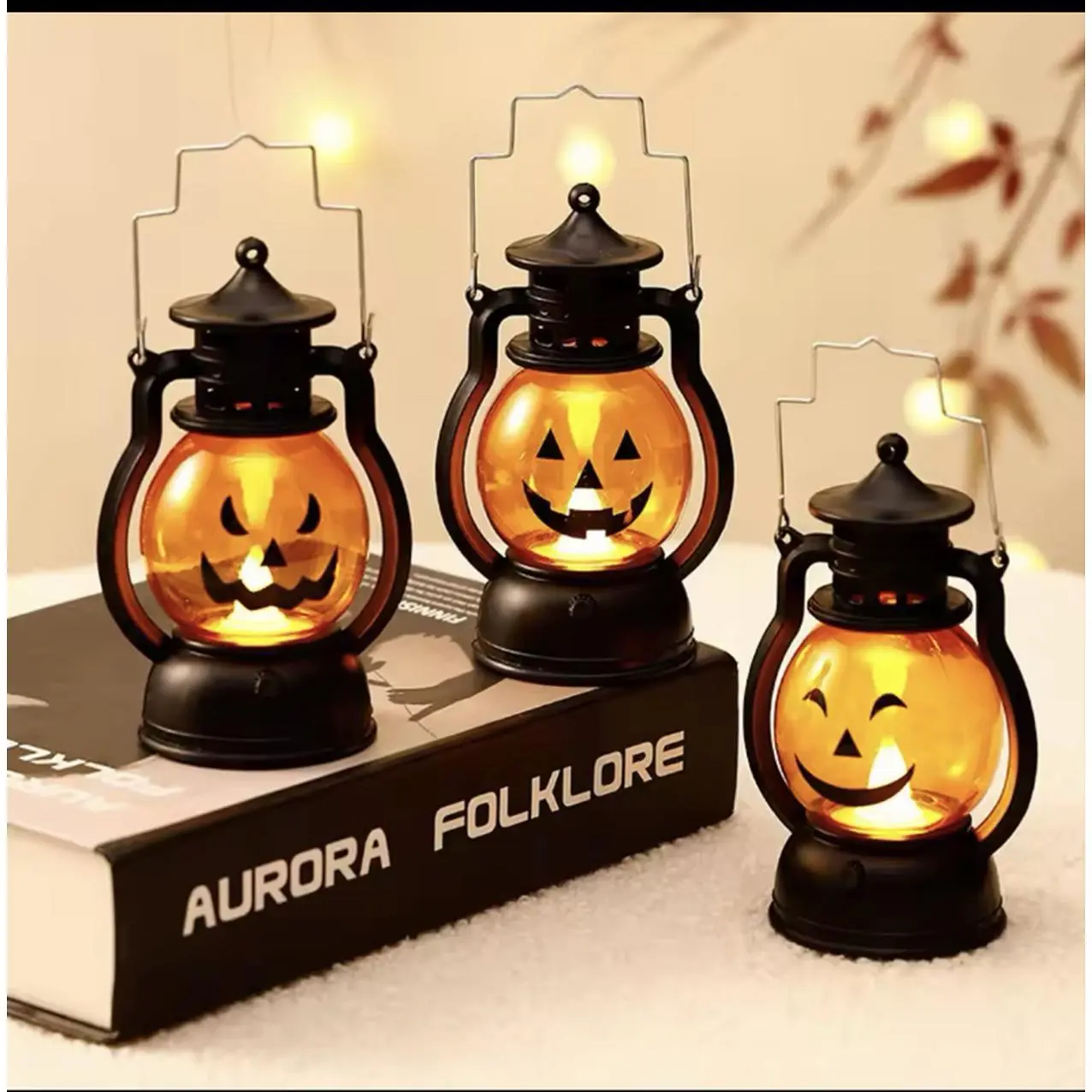 Aurora Folklore Halloween Lanterns with Jack-o'-Lantern Faces for Festive Decorations