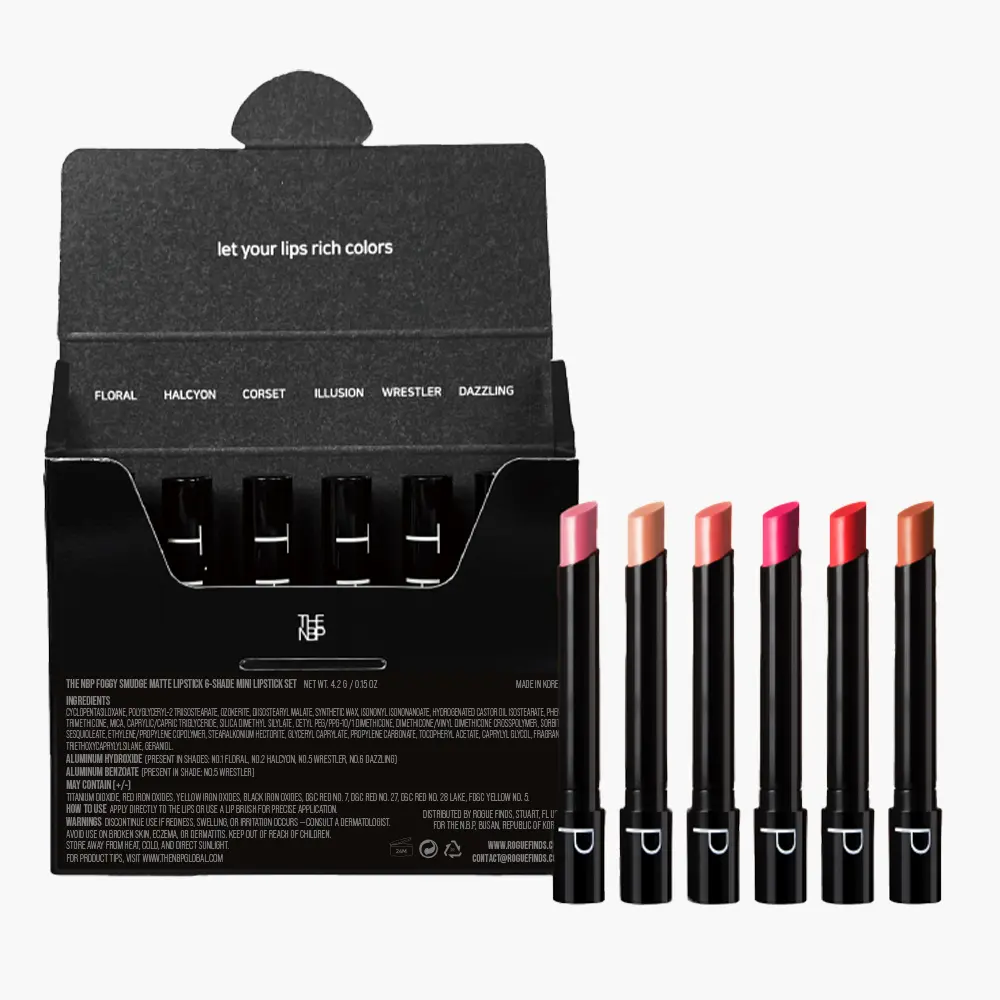 Foggy Smudge Matte Lipstick Set | Soft Matte Velvet Lipstick Collection | Lightweight Long-Wear Lip Color | 6-Piece Lipstick Set
