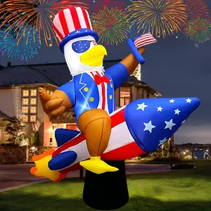 6 Ft 4th of July Inflatables Outdoor Decorations, Eagle on Rocket Decoration LED Light Blow Up Patriotic Memorial Day Decor for Lawn Yard Garden Home Independence Day