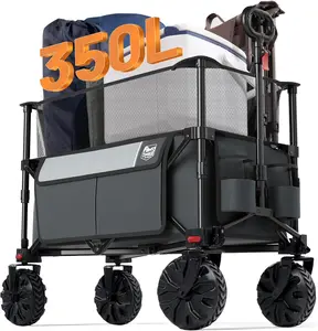 Foldable Wagon 350L Extendable Height, Large Capasity Collapsible Wagon Cart with All Terrians Detachable Wheels, Compact Folding Utility Wagon for Camping, Fishing, Shopping