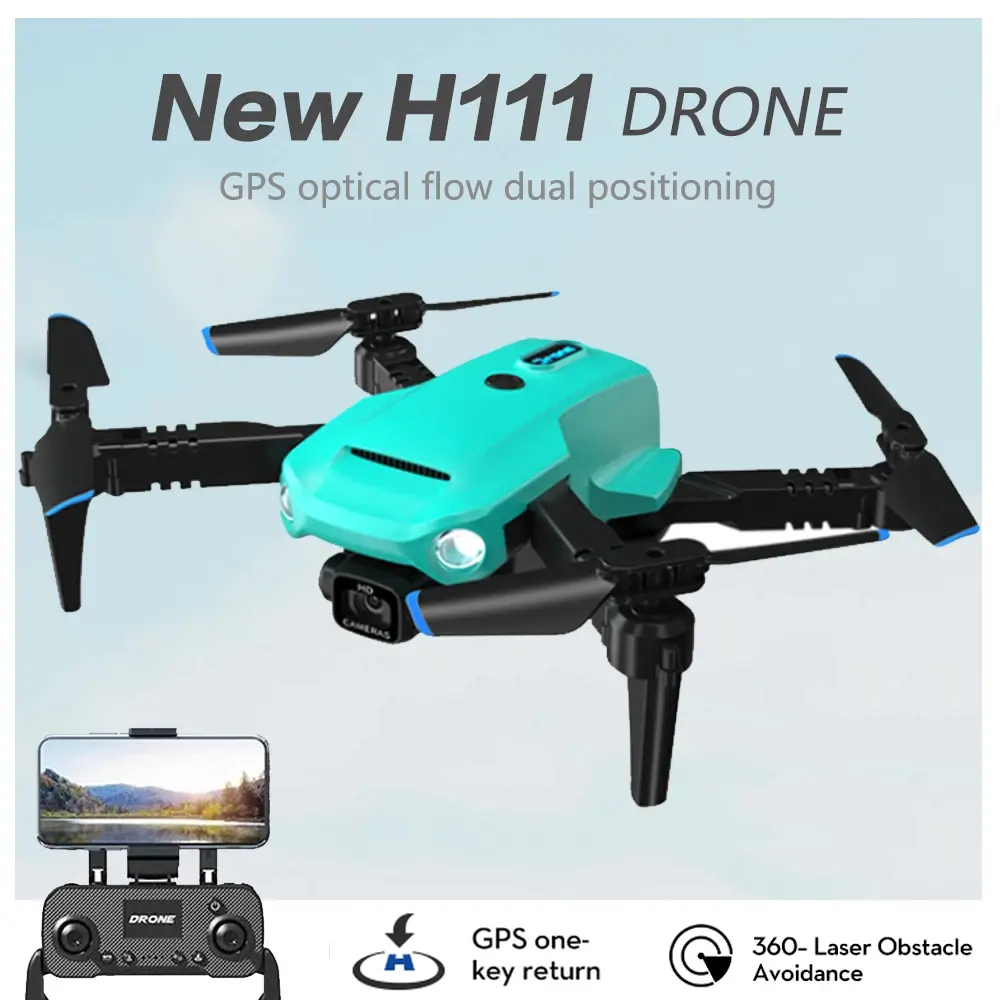 UNO1RC NM59032 H111 4K HD Dual Camera 5G Wi-Fi FPV Drone - 360-Deg Laser Obstacle Avoidance, Brushless Motor, GPS Return, Charging, Folding, Remote Controller, Wireless Drones Toy (Green & Orange)