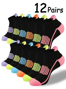 Women's Colorblock & Striped Print Ankle Socks, Casual Comfortable Breathable Soft Socks for Daily Wear, Multipack Knit Socks for All Seasons, Socks for Women, Crew Socks Women, Anklesocks, Athletic Socks