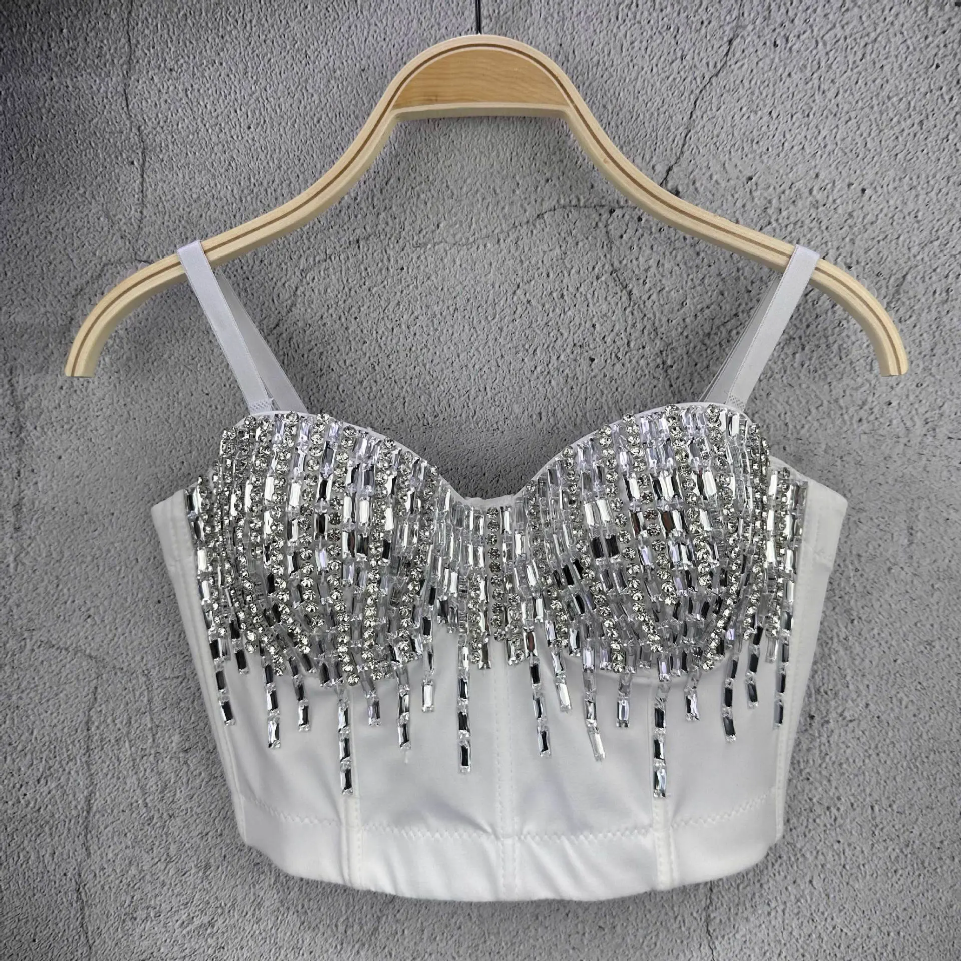 Women's Rhinestone Corset Crop Top, Sexy Sleeveless Geometric Glitter Bustier for Party, Rave & Stage Outfits