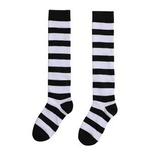 Girl's Black and White Striped Witch Socks