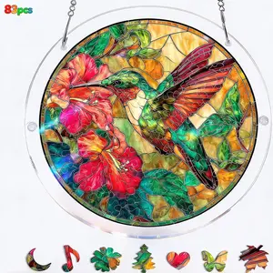 Home decoration aesthetic Acrylic Puzzle, Crystal Puzzle Suncatcher Window Hanging Ornament, Stained Glass Style DIY Jigsaw Puzzle, Unique Irregular Pieces for Home Decor，The Best Party Gifts.