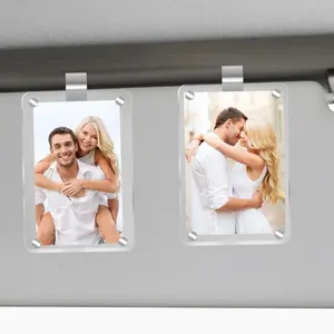 2 Pack Sleek Vertical Car Sun Visor Photo Frame - Custom Polaroid Picture Frame, DIY Clip-On, Acrylic Picture Holder for Vehicle Decor & Couples Gift, Car Decor Accessory Magnetic Horizontal