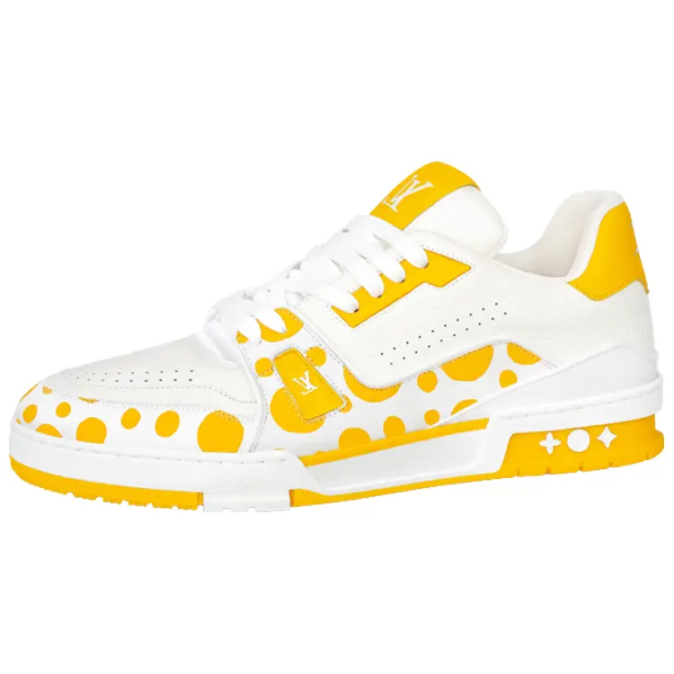Louis Vuitton X Yayoi Kusama Unisex 'White Yellow' Round Toe Lace-Up Trainer, Athletic Casual Footwear, All-Season Sports Shoes