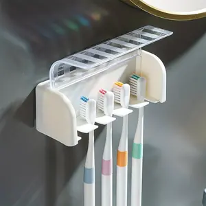 5-Slot Wall-Mounted Toothbrush Holder with Lid: A Simple and Stylish Storage Solution for Your Bathroom!, Home Decor, Furniture For Home, Bathroom Accessory