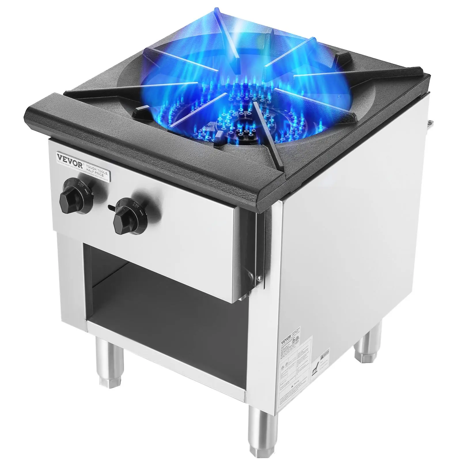 VEVOR Commercial Gas Stove with Cabinet, Propane and Natural Gas Countertop Cooking Stove Range, Stainless Steel Gas Hot Plate, Commercial Cooking Equipment for Restaurant, 90,000 BTU#BackToSchool