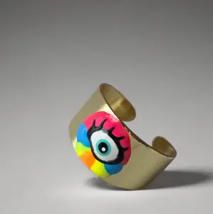 Ojo Turco Gold Plated adjustable ring with Colorful Eye Design and Gold Finish Jewelry Accessory