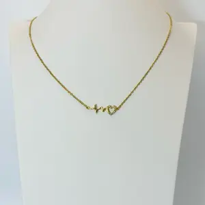 Gold Plated 18 Inches Long Heartbeat Necklace for Women Elegant Jewelry Gift
