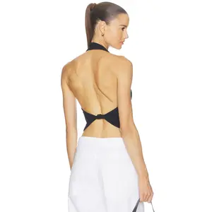 Free People Round Two Pique Halter in Black