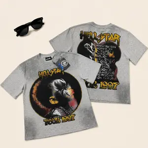 Hell star Tour 1997 Graphic T Shirt TikTok Viral Retro Rock Streetwear Tee Heather Gray Oversized Y2K Grunge Rap Tee Vintage Wash Harajuku Short Sleeve Top Unisex Summer Festival Fit Men Women