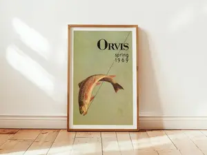 Trout Fly Fishing Print Vintage Poster Art Retro Travel Decor Moody Cabin Wall Art Outdoor Sports Fisherman Gift For Dad Photo Ornaments